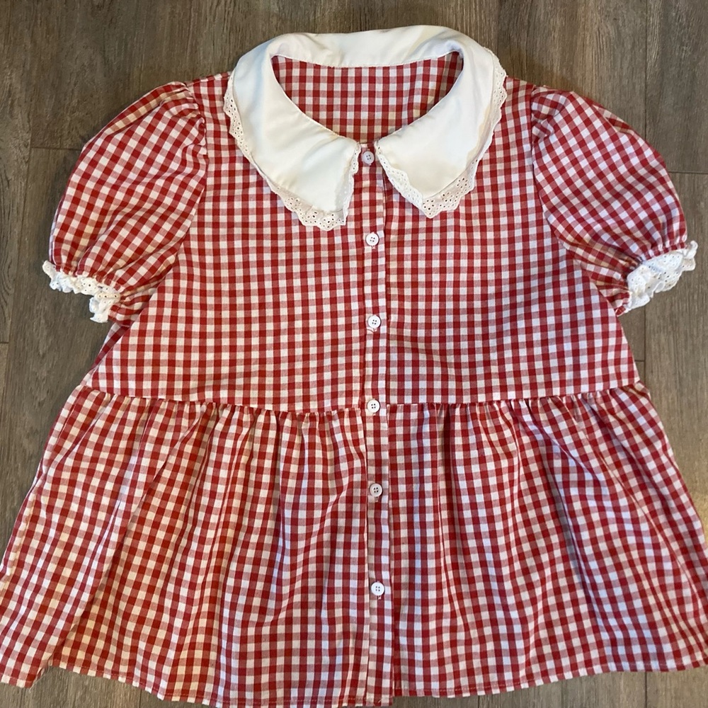 Red Gingham Top with White Peter Pan Collar